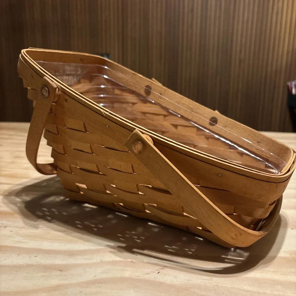 1999 Longaberger Natural Medium Vegetable Basket & Plastic Protector Set